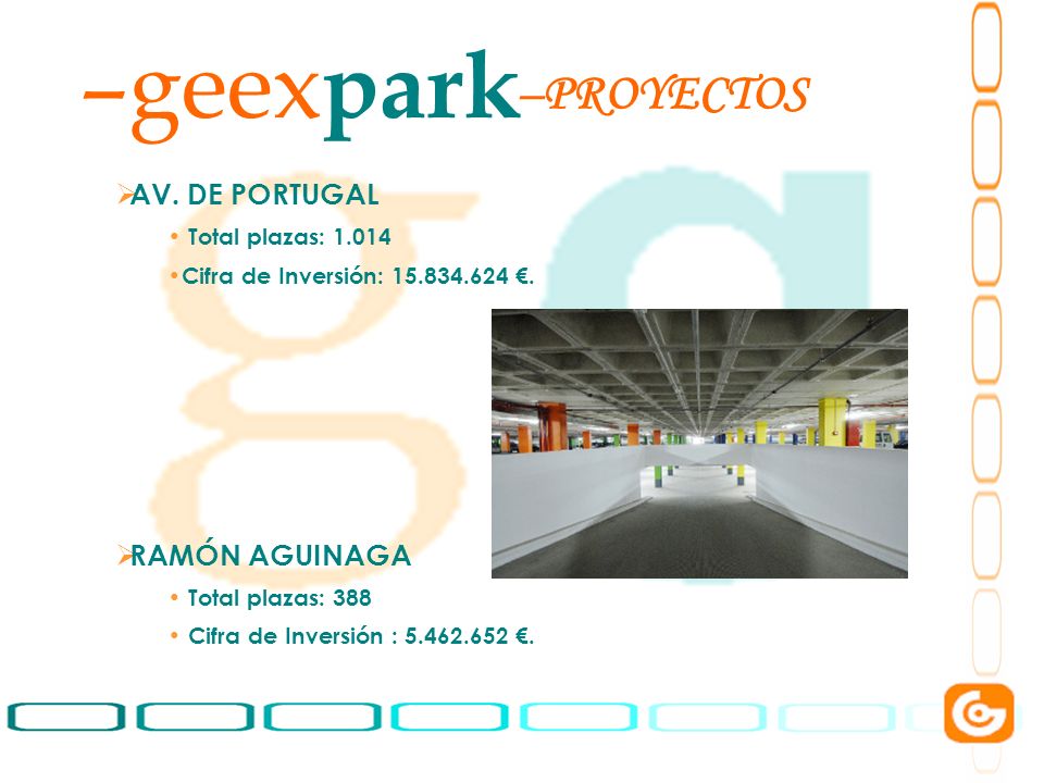 geexpark PROYECTOS AV. DE PORTUGAL RAMÓN AGUINAGA Total plazas: 1.014