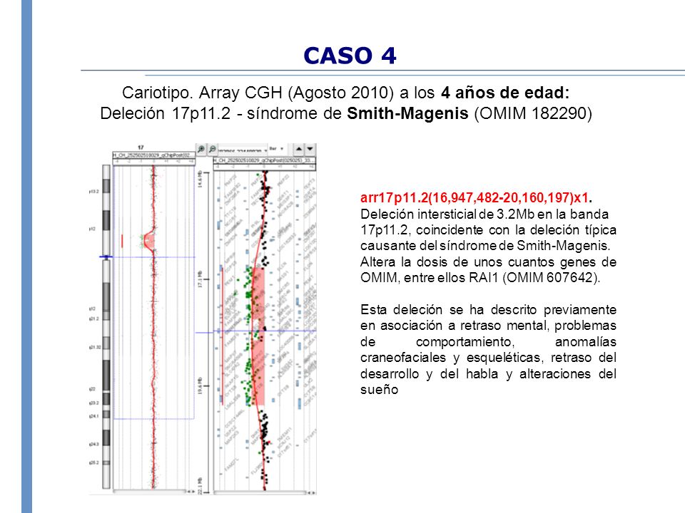 CASO 4 Cariotipo. Array CGH (Agosto 2010) a los 4 años de edad: