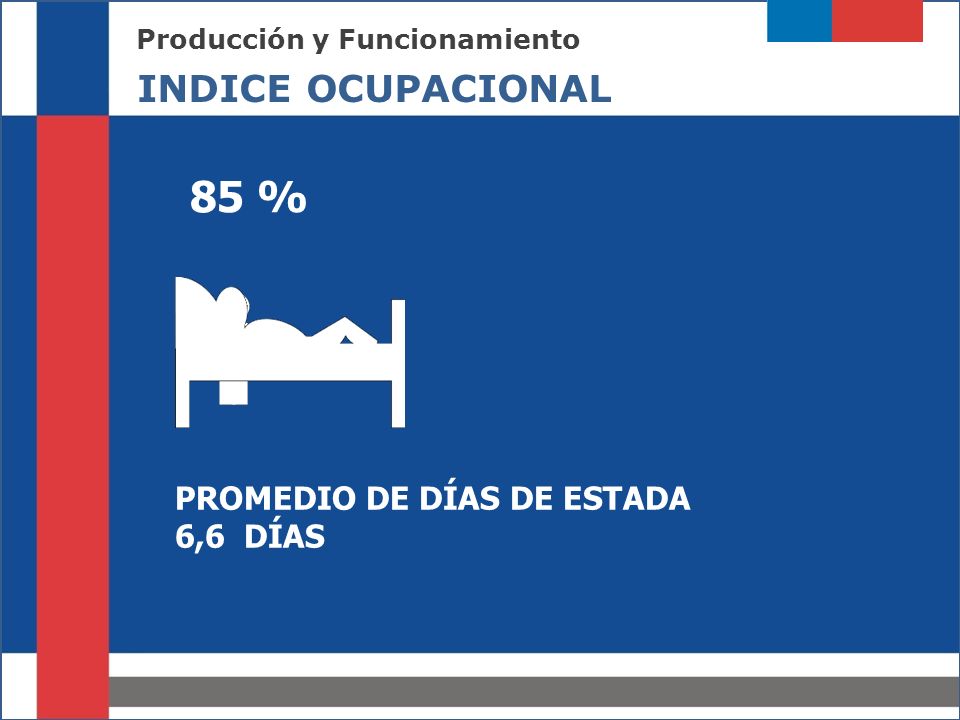85 % INDICE OCUPACIONAL PROMEDIO DE DÍAS DE ESTADA 6,6 DÍAS