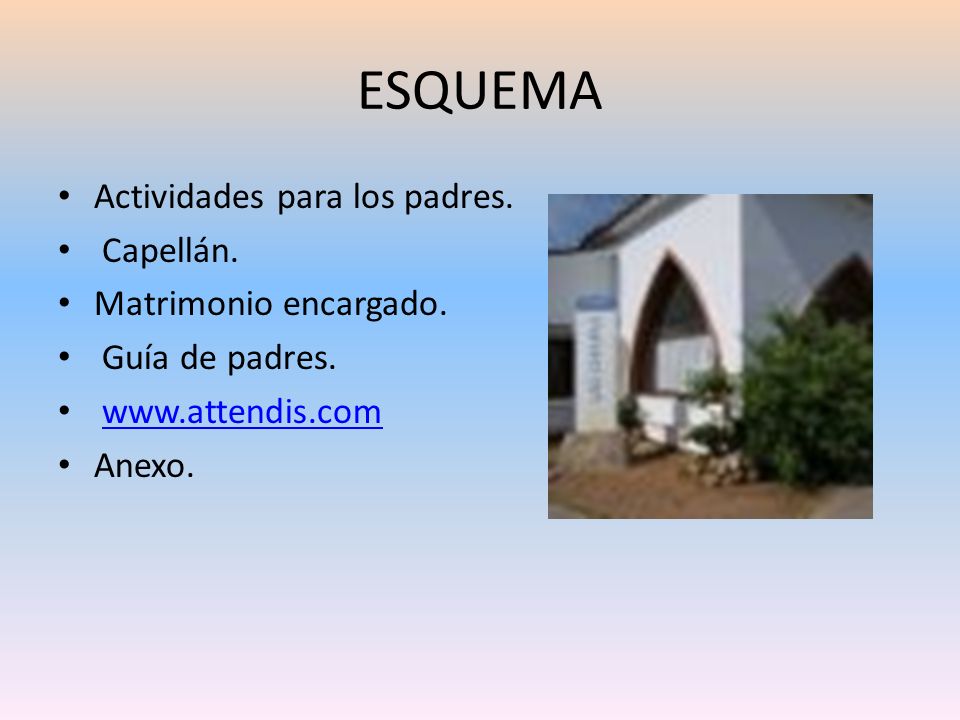 ESQUEMA Actividades para los padres. Capellán. Matrimonio encargado.