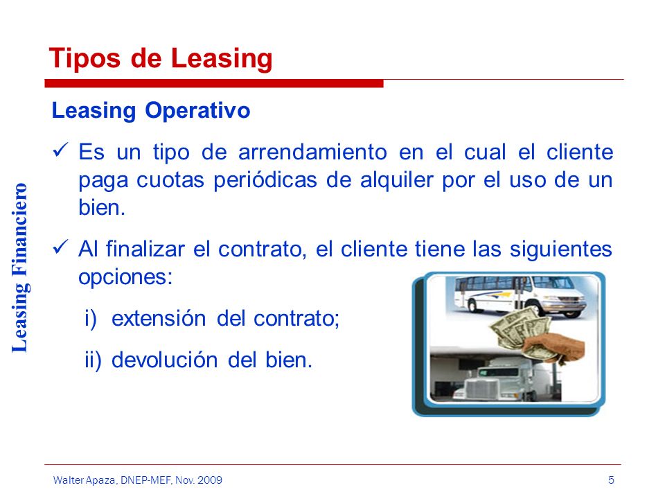 Tipos de Leasing Leasing Operativo
