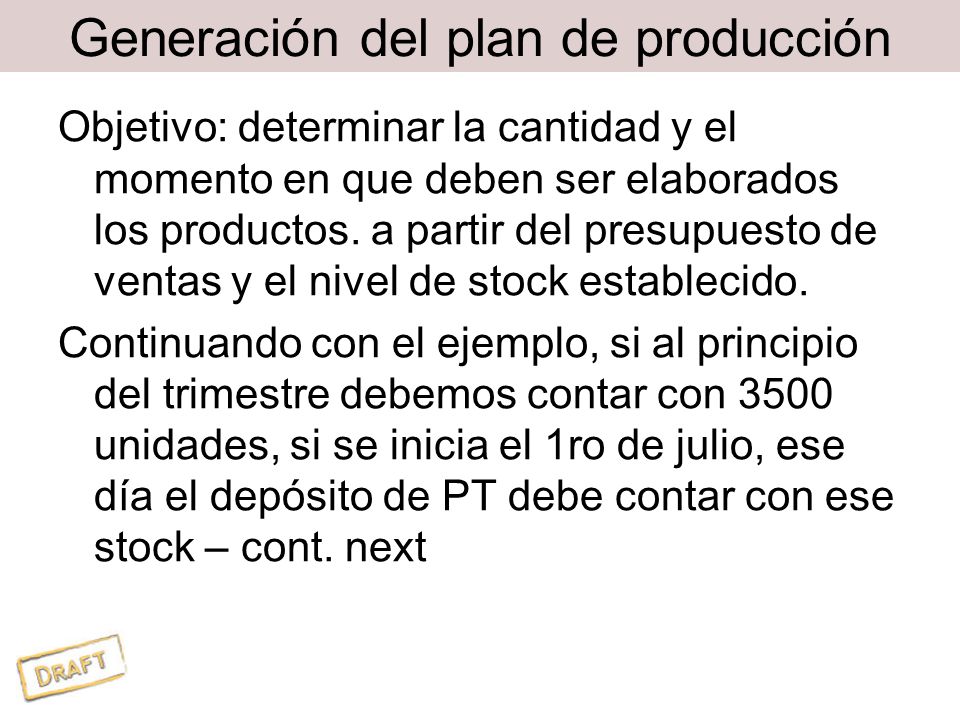 Generación del plan de producción