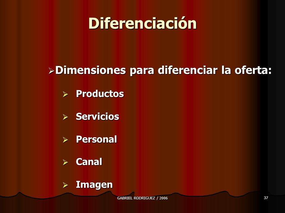 Diferenciación Dimensiones para diferenciar la oferta: Productos