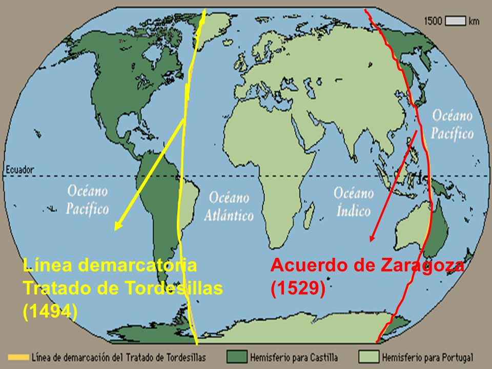 Línea demarcatoria Tratado de Tordesillas (1494)