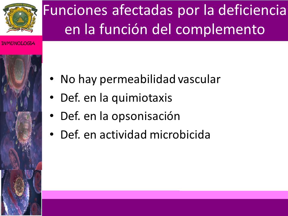 Funciones afectadas por la deficiencia en la función del complemento