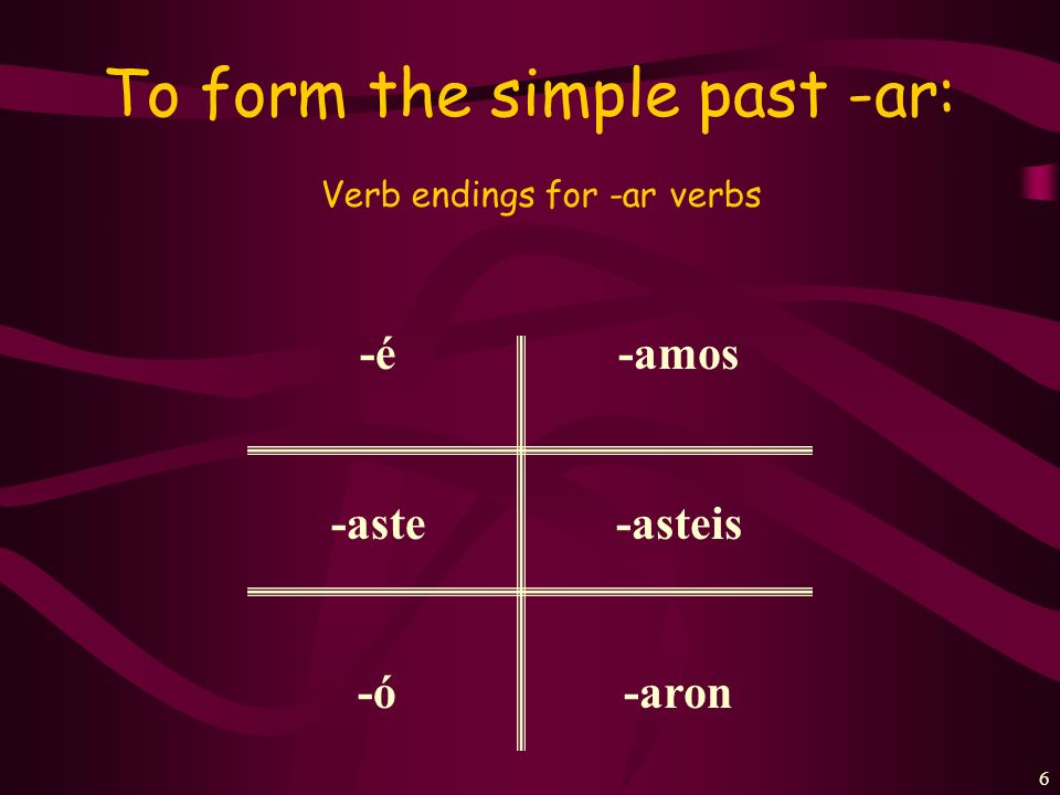 To form the simple past -ar: