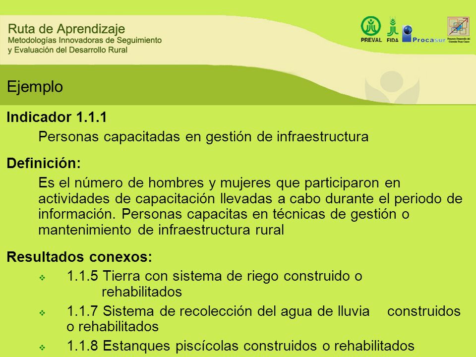 Ejemplo Indicador Personas capacitadas en gestión de infraestructura. Definición: