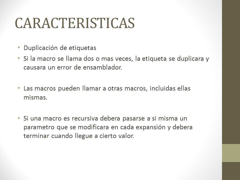 CARACTERISTICAS Duplicación de etiquetas