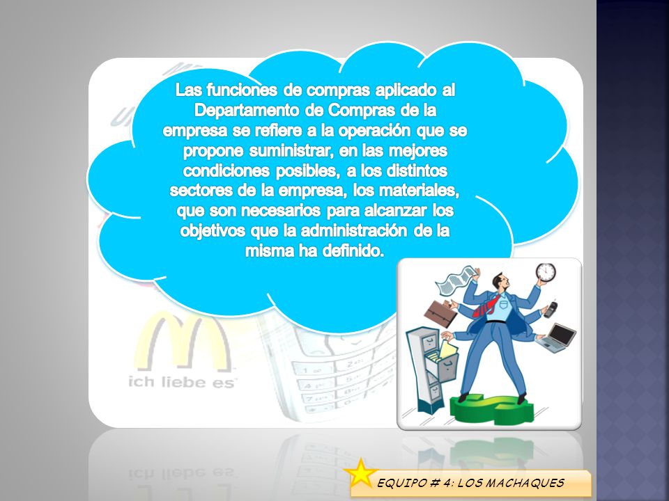 Las funciones de compras aplicado al Departamento de Compras de la empresa se refiere a la operación que se propone suministrar, en las mejores condiciones posibles, a los distintos sectores de la empresa, los materiales, que son necesarios para alcanzar los objetivos que la administración de la misma ha definido.