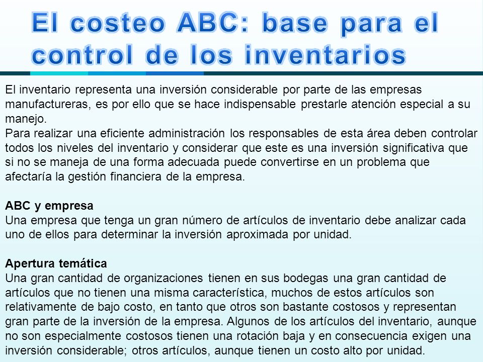 El costeo ABC: base para el control de los inventarios