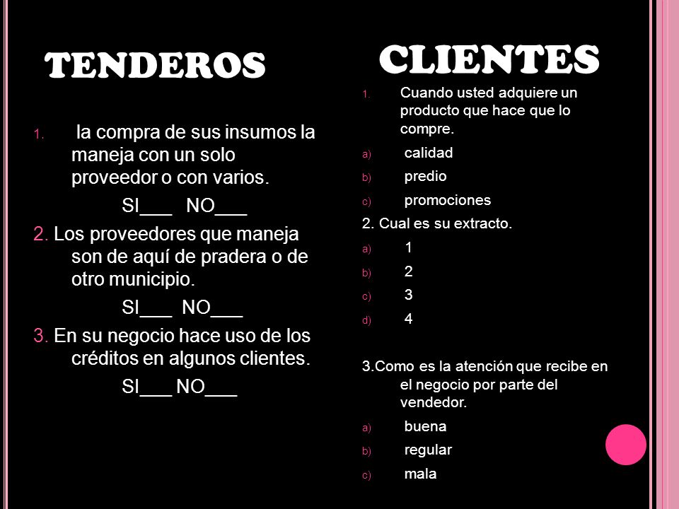 CLIENTES TENDEROS. Cuando usted adquiere un producto que hace que lo compre. calidad. predio. promociones.