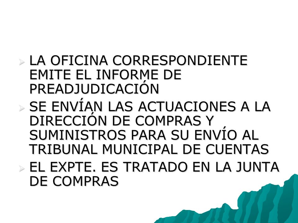 LA OFICINA CORRESPONDIENTE EMITE EL INFORME DE PREADJUDICACIÓN