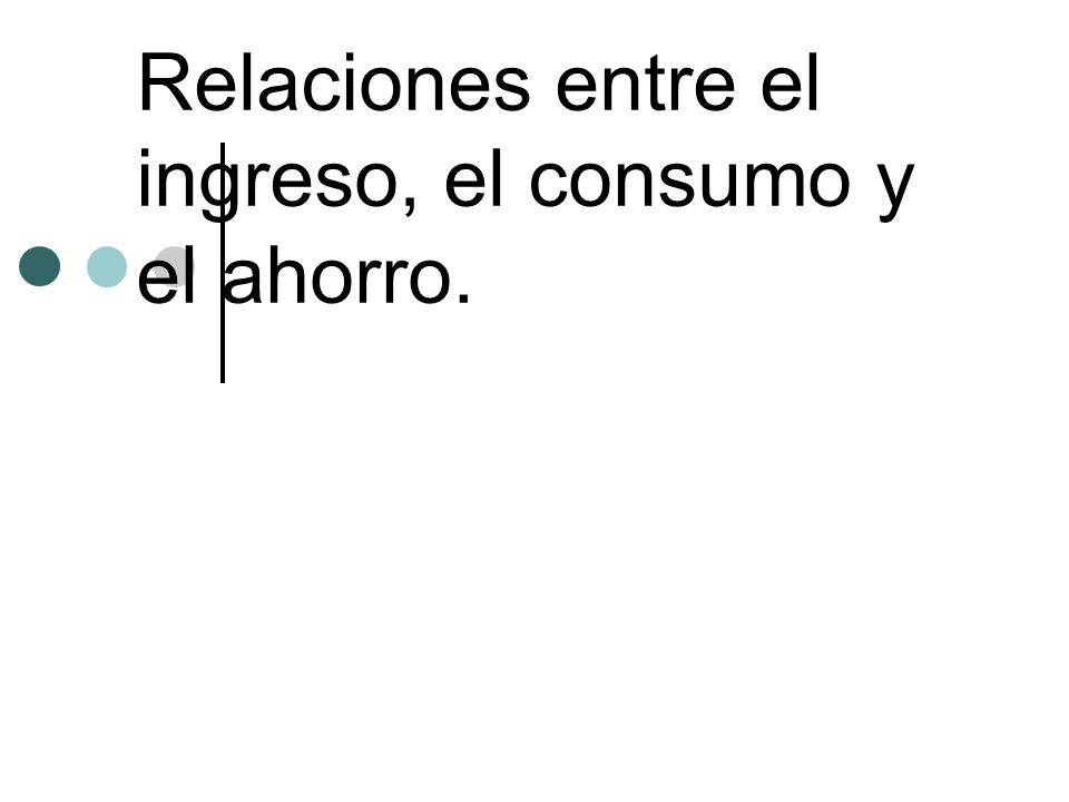 Relaciones entre el ingreso, el consumo y el ahorro.