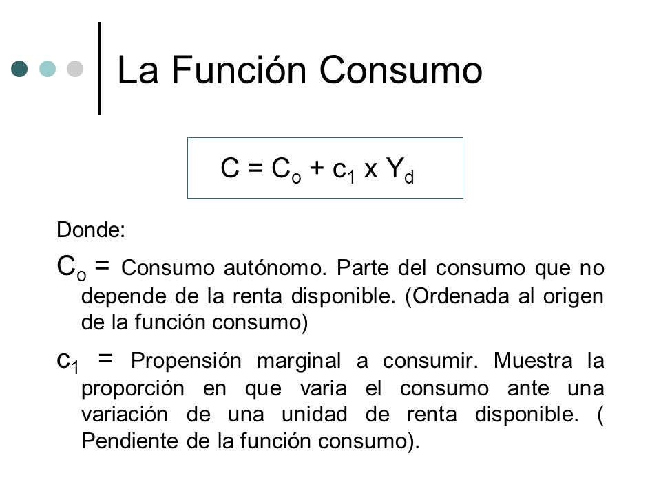 La Función Consumo C = Co + c1 x Yd. Donde:
