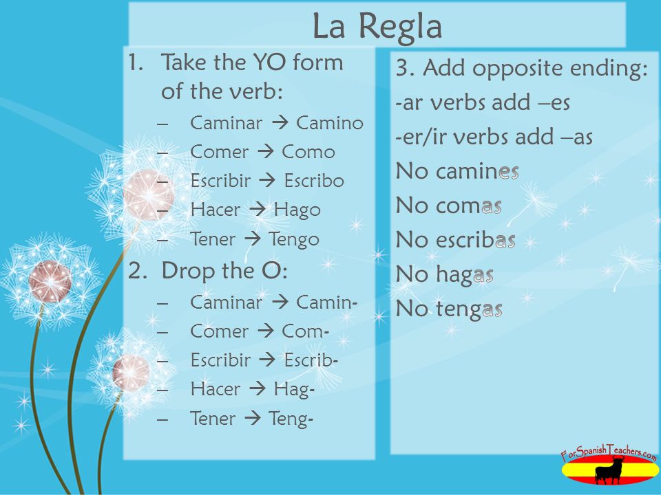 La Regla Take the YO form of the verb: