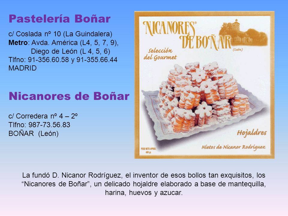 Pastelería Boñar Nicanores de Boñar c/ Coslada nº 10 (La Guindalera)