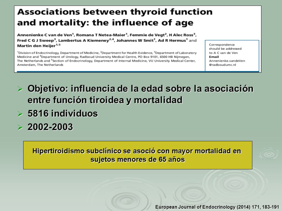 Objetivo: influencia de la edad sobre la asociación entre función tiroidea y mortalidad