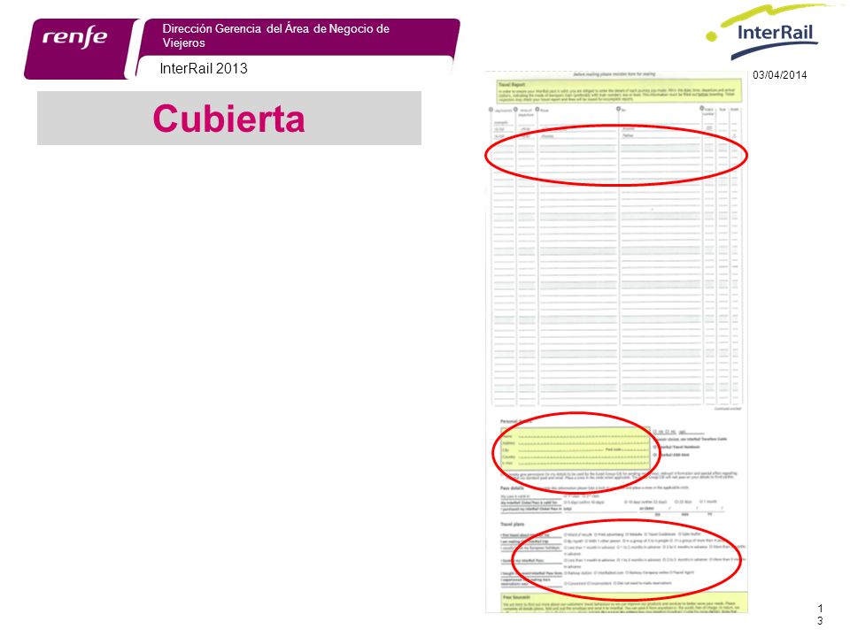 29/03/2017 Dirección Gerencia del Área de Negocio de Viejeros. InterRail /03/2017. Cubierta.