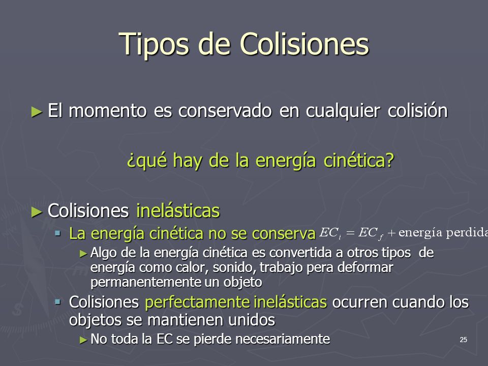 Tipos de Colisiones El momento es conservado en cualquier colisión