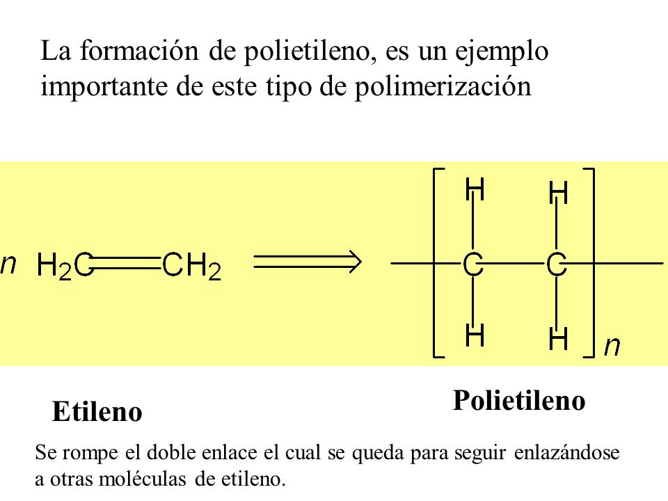 La formación de polietileno, es un ejemplo importante de este tipo de polimerización