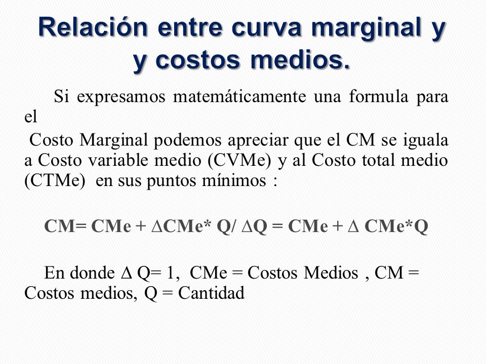 Relación entre curva marginal y y costos medios.
