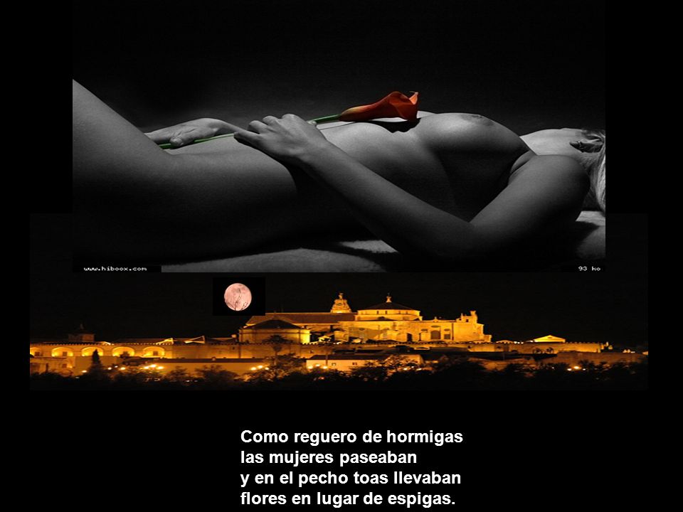 Como reguero de hormigas las mujeres paseaban y en el pecho toas llevaban flores en lugar de espigas.