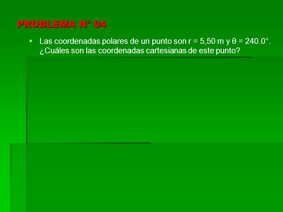 PROBLEMA N° 04 Las coordenadas polares de un punto son r = 5,50 m y θ = 240.0°.