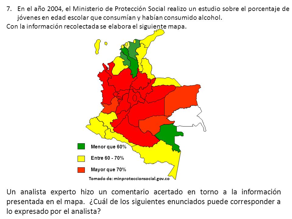 En el año 2004, el Ministerio de Protección Social realizo un estudio sobre el porcentaje de jóvenes en edad escolar que consumían y habían consumido alcohol.