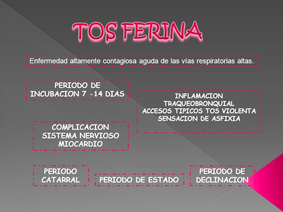 TOS FERINA Enfermedad altamente contagiosa aguda de las vías respiratorias altas. PERIODO DE INCUBACION DIAS.