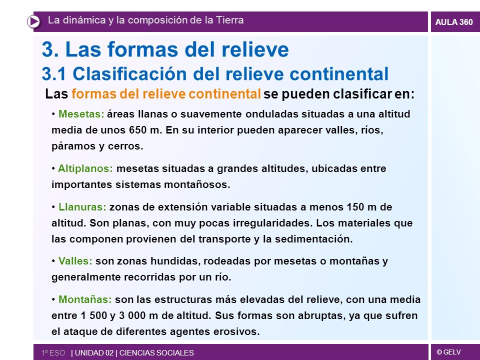 3. Las formas del relieve 3.1 Clasificación del relieve continental