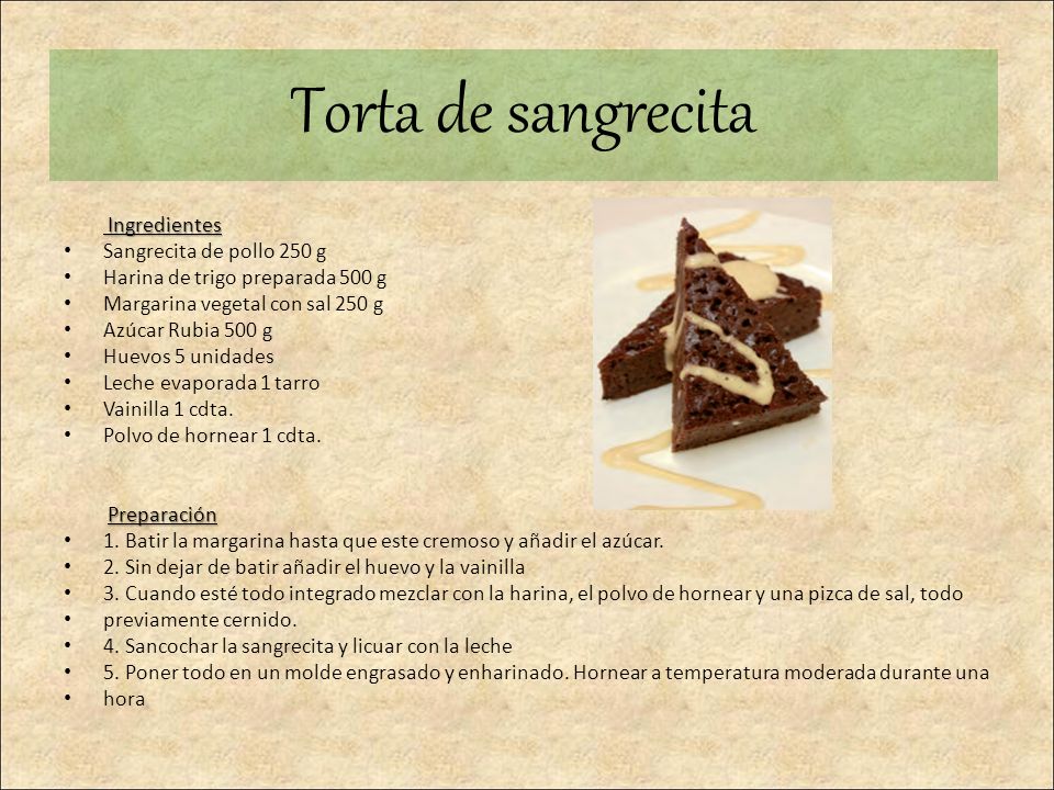 Torta de sangrecita Ingredientes Sangrecita de pollo 250 g
