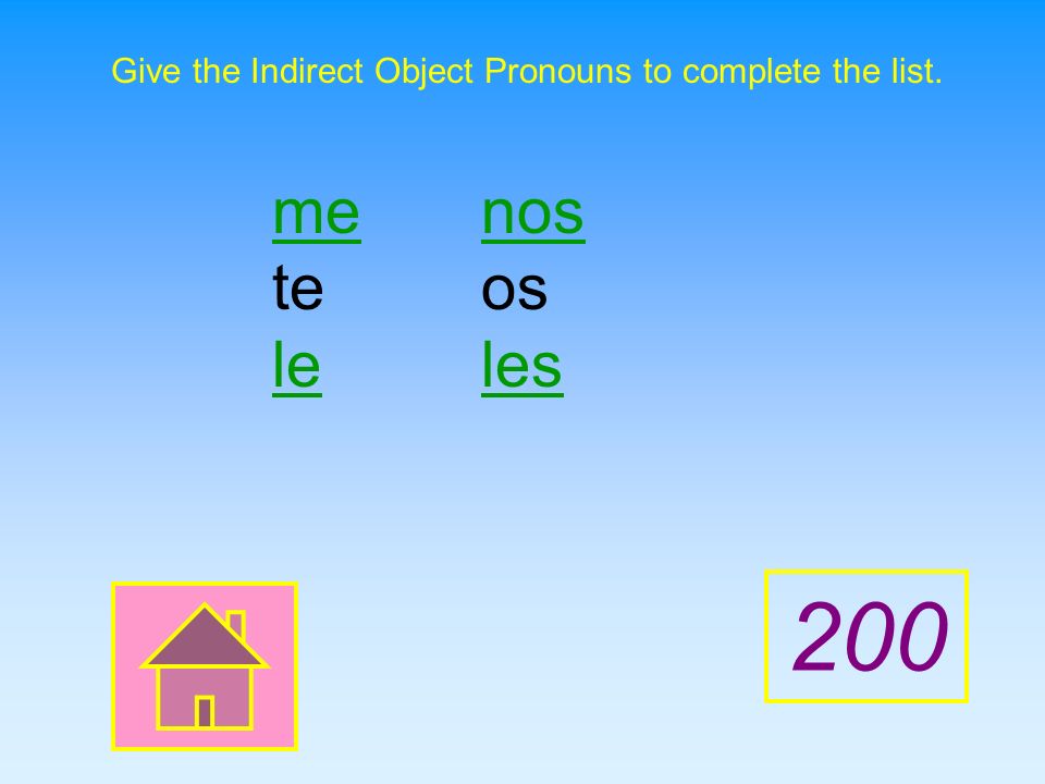 Give the Indirect Object Pronouns to complete the list.