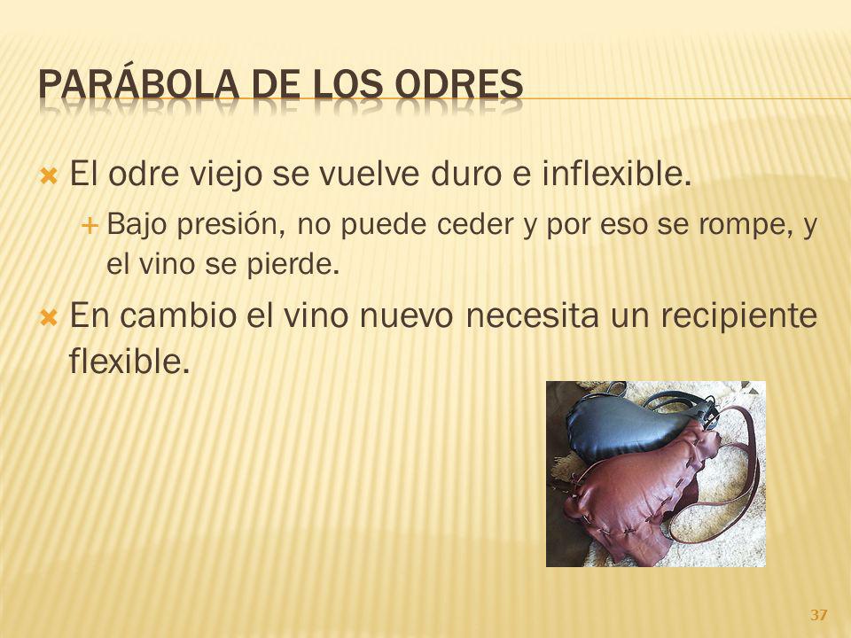 Parábola de los odres El odre viejo se vuelve duro e inflexible.