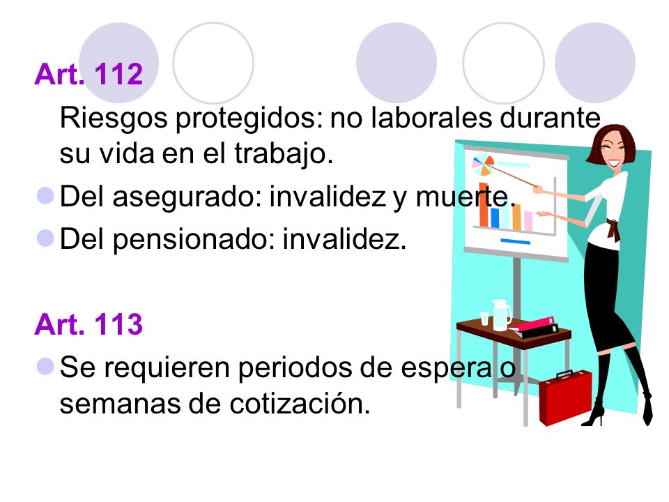 Art. 112 Riesgos protegidos: no laborales durante su vida en el trabajo. Del asegurado: invalidez y muerte.
