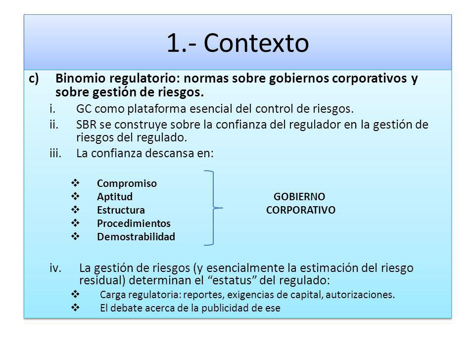 1.- Contexto Binomio regulatorio: normas sobre gobiernos corporativos y sobre gestión de riesgos.
