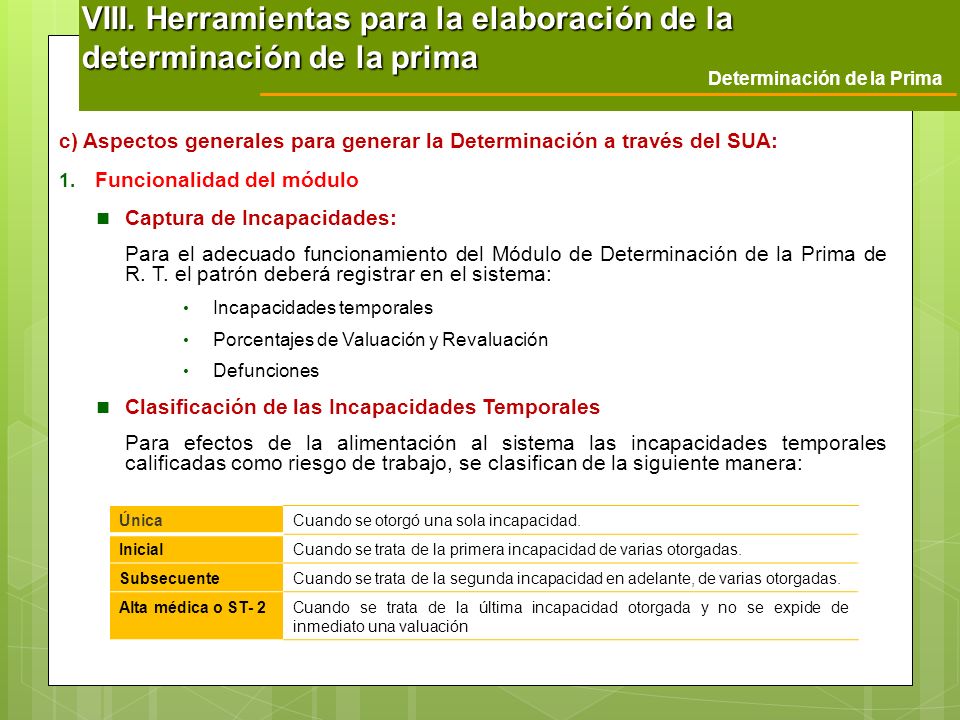 VIII. Herramientas para la elaboración de la determinación de la prima