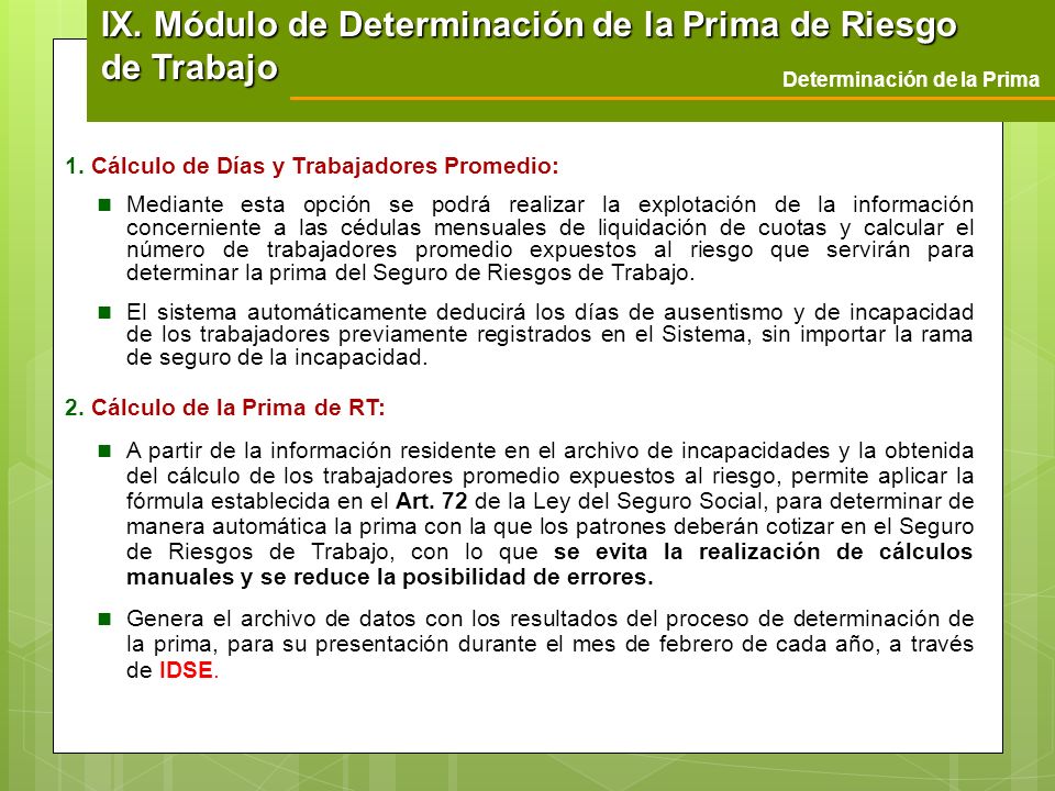 IX. Módulo de Determinación de la Prima de Riesgo de Trabajo