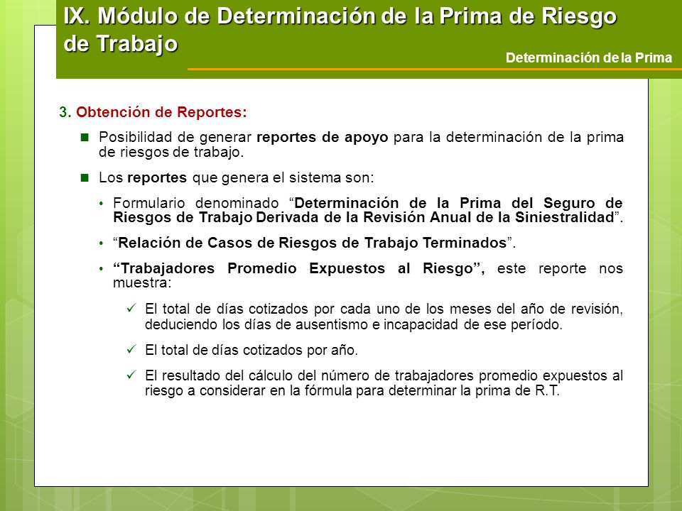 IX. Módulo de Determinación de la Prima de Riesgo de Trabajo