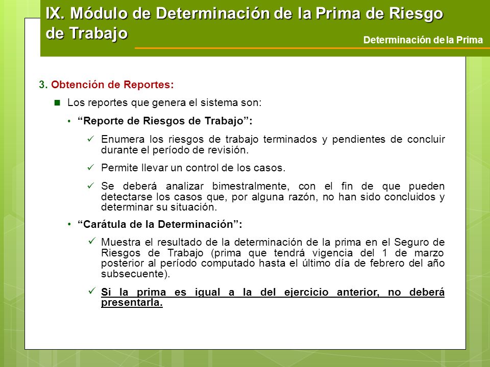 IX. Módulo de Determinación de la Prima de Riesgo de Trabajo