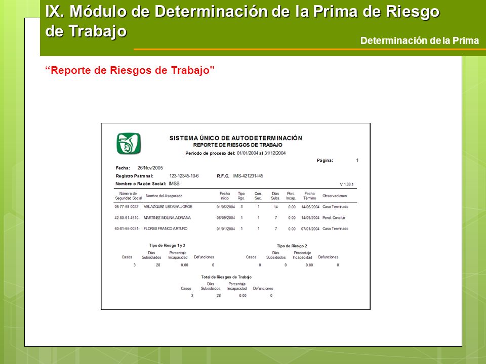 IX. Módulo de Determinación de la Prima de Riesgo de Trabajo