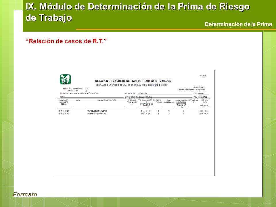 IX. Módulo de Determinación de la Prima de Riesgo de Trabajo