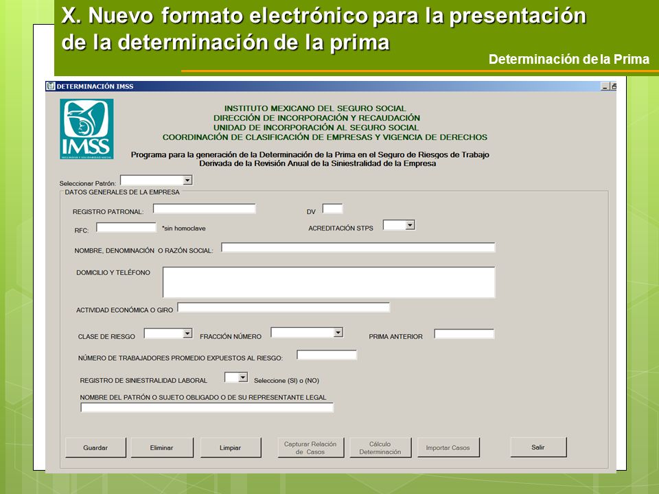 X. Nuevo formato electrónico para la presentación de la determinación de la prima