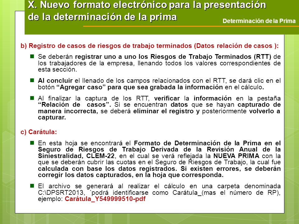 X. Nuevo formato electrónico para la presentación de la determinación de la prima