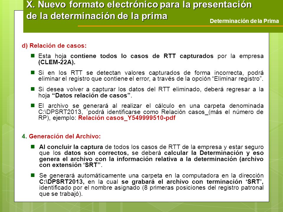 X. Nuevo formato electrónico para la presentación de la determinación de la prima