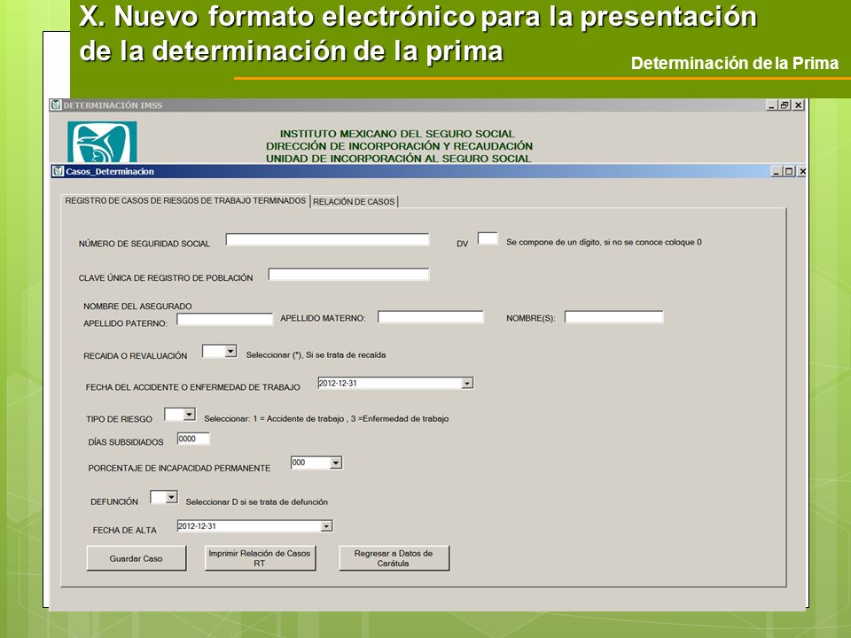 X. Nuevo formato electrónico para la presentación de la determinación de la prima
