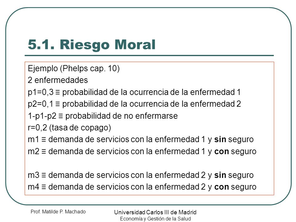 5.1. Riesgo Moral Ejemplo (Phelps cap. 10) 2 enfermedades