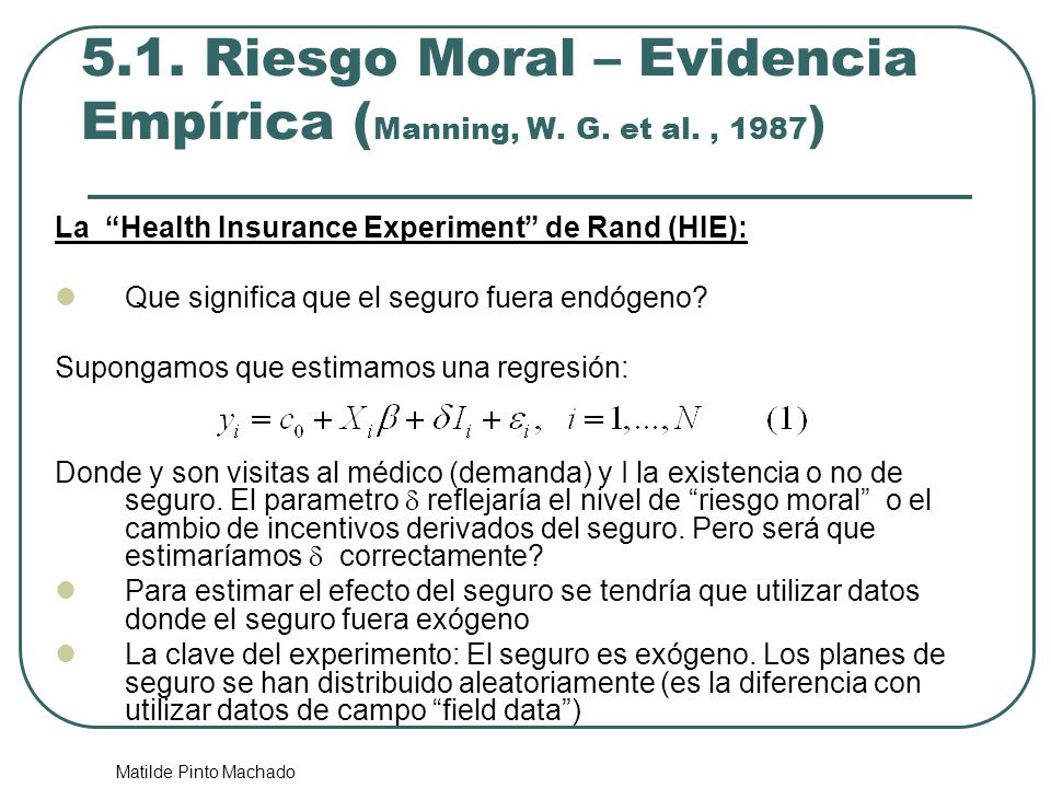 5.1. Riesgo Moral – Evidencia Empírica (Manning, W. G. et al. , 1987)