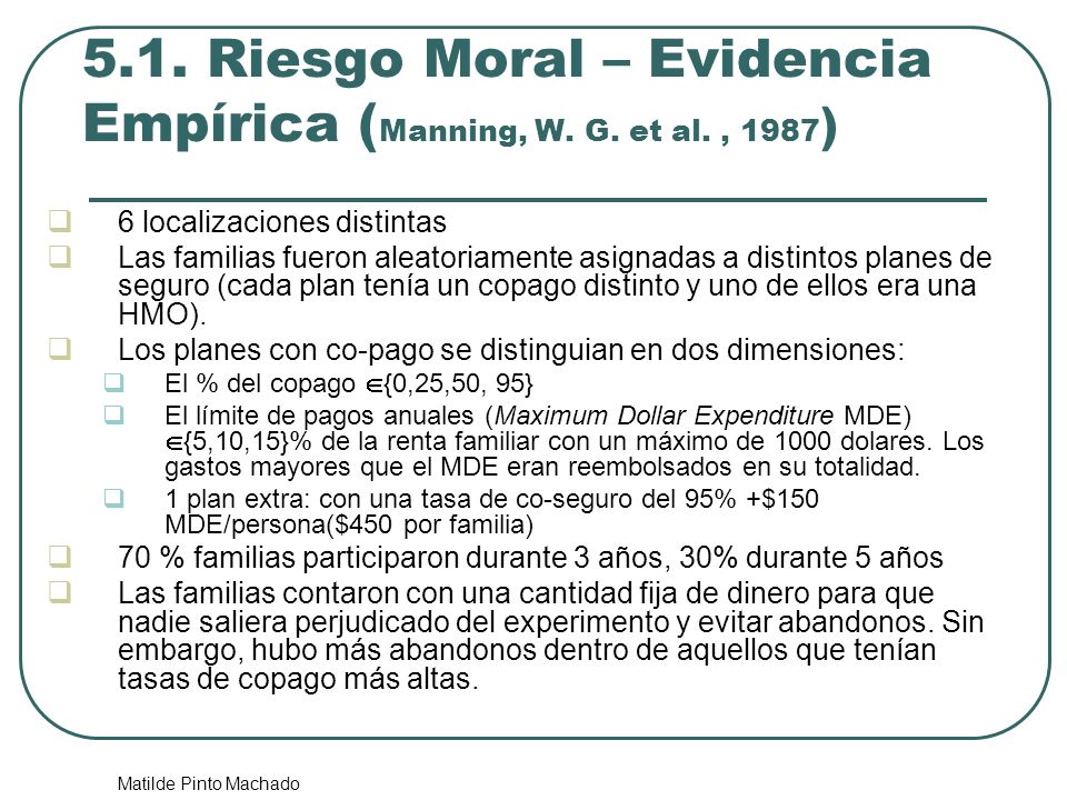5.1. Riesgo Moral – Evidencia Empírica (Manning, W. G. et al. , 1987)