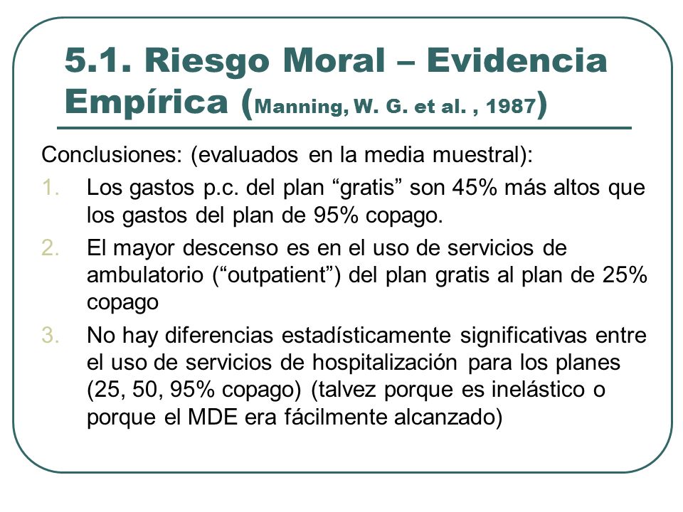 5.1. Riesgo Moral – Evidencia Empírica (Manning, W. G. et al. , 1987)