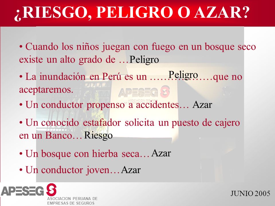 ¿RIESGO, PELIGRO O AZAR Cuando los niños juegan con fuego en un bosque seco. existe un alto grado de …